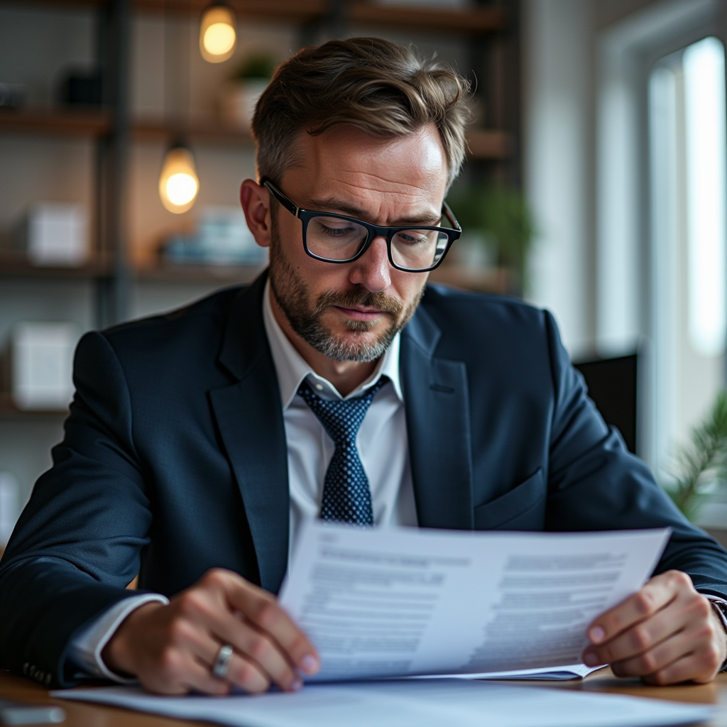 Expert juridique spécialisé en droit routier consultant un dossier de permis de conduire dans un bureau professionnel moderne avec des documents officiels, code de la route et ordinateur