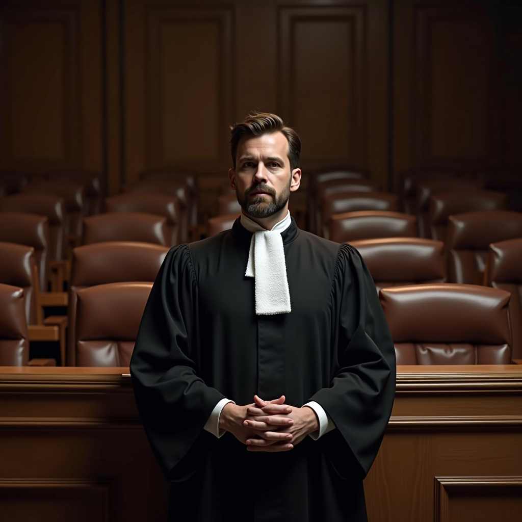 Avocat spécialisé en droit routier plaidant devant le tribunal de police, salle d'audience avec bancs en bois et atmosphère judiciaire solennelle